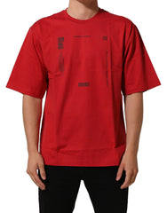 Dolce & Gabbana Red Cotton Graphic Print Crew Neck T-shirt