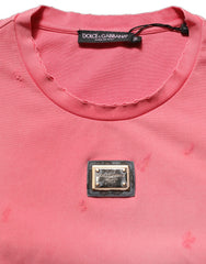 Dolce & Gabbana Pink Re-Edition Distressed Crew Neck T-shirt