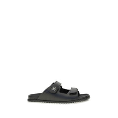 Dolce & Gabbana Black Calf Leather Bos Taurus Flat Sandals