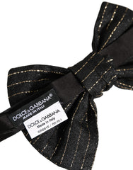 Dolce & Gabbana Men Black Pinstripe Silk Adjustable Neck Papillon Bow Tie