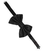 Dolce & Gabbana Men Black Pinstripe Silk Adjustable Neck Papillon Bow Tie
