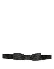 Dolce & Gabbana Men Black Silver Ribbed Adjustable Neck Papillon  Bow Tie