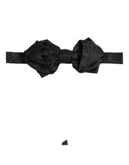 Dolce & Gabbana Men Black Paisley Silk Adjustable Neck Papillon Bow Tie