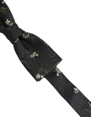 Dolce & Gabbana Men Black Floral Silk Adjustable Neck Papillon Bow Tie