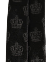 Dolce & Gabbana Men Black Crown Print Silk Adjustable Tied Necktie Tie