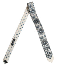 Dolce & Gabbana Men Off White Blue Geometric Adjustable Tied Necktie Tie