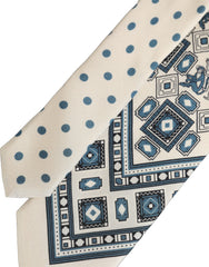 Dolce & Gabbana Men Off White Blue Geometric Adjustable Tied Necktie Tie