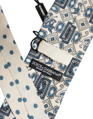 Dolce & Gabbana Men Off White Blue Geometric Adjustable Tied Necktie Tie
