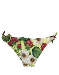 Dolce & Gabbana Yellow Floral Print Nylon Beachwear Bikini Bottom