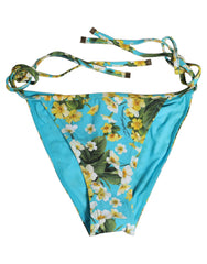 Dolce & Gabbana Blue Floral Print Nylon Beachwear Bikini Bottom