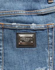Dolce & Gabbana Blue Cotton High Rise Denim Hot Pants Shorts