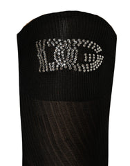 Dolce & Gabbana Black DG Logo Rhinestones Stretch Thigh High Socks