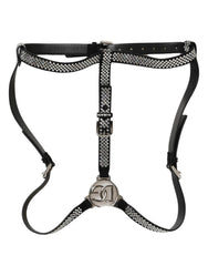 Dolce & Gabbana Black Leather Rhinestones Embellished Men Suspender