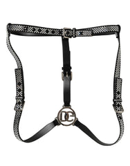Dolce & Gabbana Black Leather Rhinestones Embellished Men Suspender