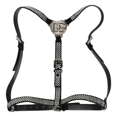 Dolce & Gabbana Black Leather Rhinestones Embellished Men Suspender