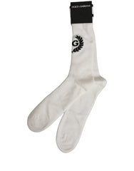 Dolce & Gabbana White Cotton DG Logo Mid Calf Accessory Socks