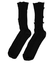 Dolce & Gabbana Black Cotton Distressed Mid Calf Accessory Socks