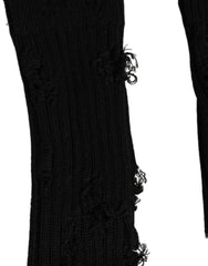 Dolce & Gabbana Black Cotton Distressed Mid Calf Accessory Socks