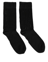 Dolce & Gabbana Black Sequin Cotton Knit Mid Calf Accessory Socks