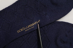 Dolce & Gabbana Navy Blue Wool Crest Logo Knee High Accessory Socks