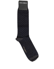 Dolce & Gabbana Men Black Cotton Polka Dot Mid Calf Accessory Socks