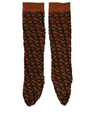 Dolce & Gabbana Brown Black Nylon DG Logo Mid Calf Accessory Socks