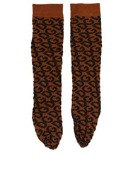 Dolce & Gabbana Brown Black Nylon DG Logo Mid Calf Accessory Socks