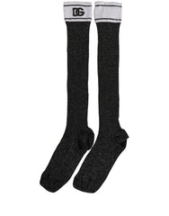 Dolce & Gabbana Black Viscose DG Logo Knee High Accessory Socks