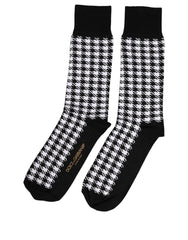 Dolce & Gabbana Black White Houndstooth Mid Calf Accessory Socks