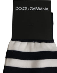 Dolce & Gabbana Black White Stripes Cotton Mid Calf Accessory Socks