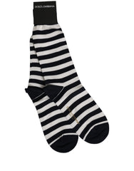 Dolce & Gabbana Black White Stripes Cotton Mid Calf Accessory Socks