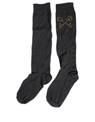Dolce & Gabbana Dark Gray Wool Over The Calf Knee High Accessory Socks