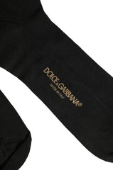 Dolce & Gabbana Black Cotton Ribbed Logo Over The Calf Women Socks