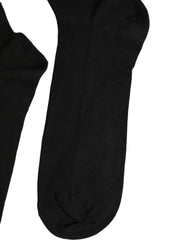 Dolce & Gabbana Black Cotton Ribbed Logo Over The Calf Women Socks