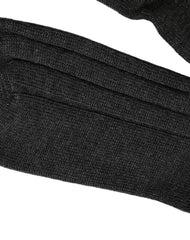Dolce & Gabbana Dark Gray Wool Logo Calf Long Ribbed Accessory Socks
