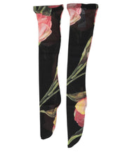 Dolce & Gabbana Black Pink Floral Tulip Nylon Stockings Socks
