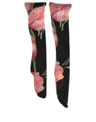 Dolce & Gabbana Black Pink Floral Tulip Nylon Stockings Socks