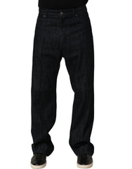 Dolce & Gabbana Dark Blue Relaxed Wide Leg Cotton Denim Jeans