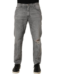 Dolce & Gabbana Grey Distressed Straight Leg Men Denim Jeans