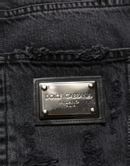 Dolce & Gabbana Dark Gray Cotton Ripped Men Denim Jeans