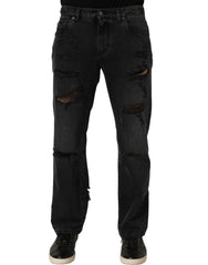 Dolce & Gabbana Dark Gray Cotton Ripped Men Denim Jeans