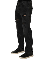 Dolce & Gabbana Dark Gray Cotton Ripped Men Denim Jeans