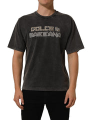 Dolce & Gabbana Gray Cotton Logo Stud Embellished T-shirt