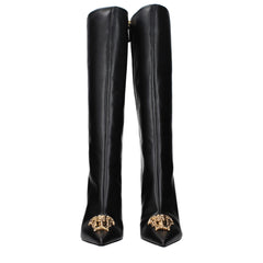 Versace Black Leather High Heel Boots