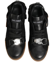 Dolce & Gabbana Black Felt Leather Low Top Sneaker Shoes