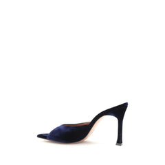 Amina Muaddi Blue Velvet Stiletto Heel Sandals