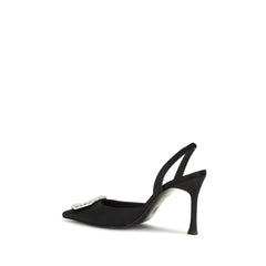 Amina Muaddi Black Satin High Heel Pumps