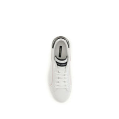 Dolce & Gabbana White Calf Leather Bos Taurus Low Top Sneakers