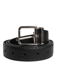 Dolce & Gabbana Black Calf Leather Classic Silver Buckle Belt