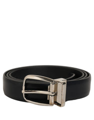 Dolce & Gabbana Blue Calf Leather Silver Metal Buckle Belt